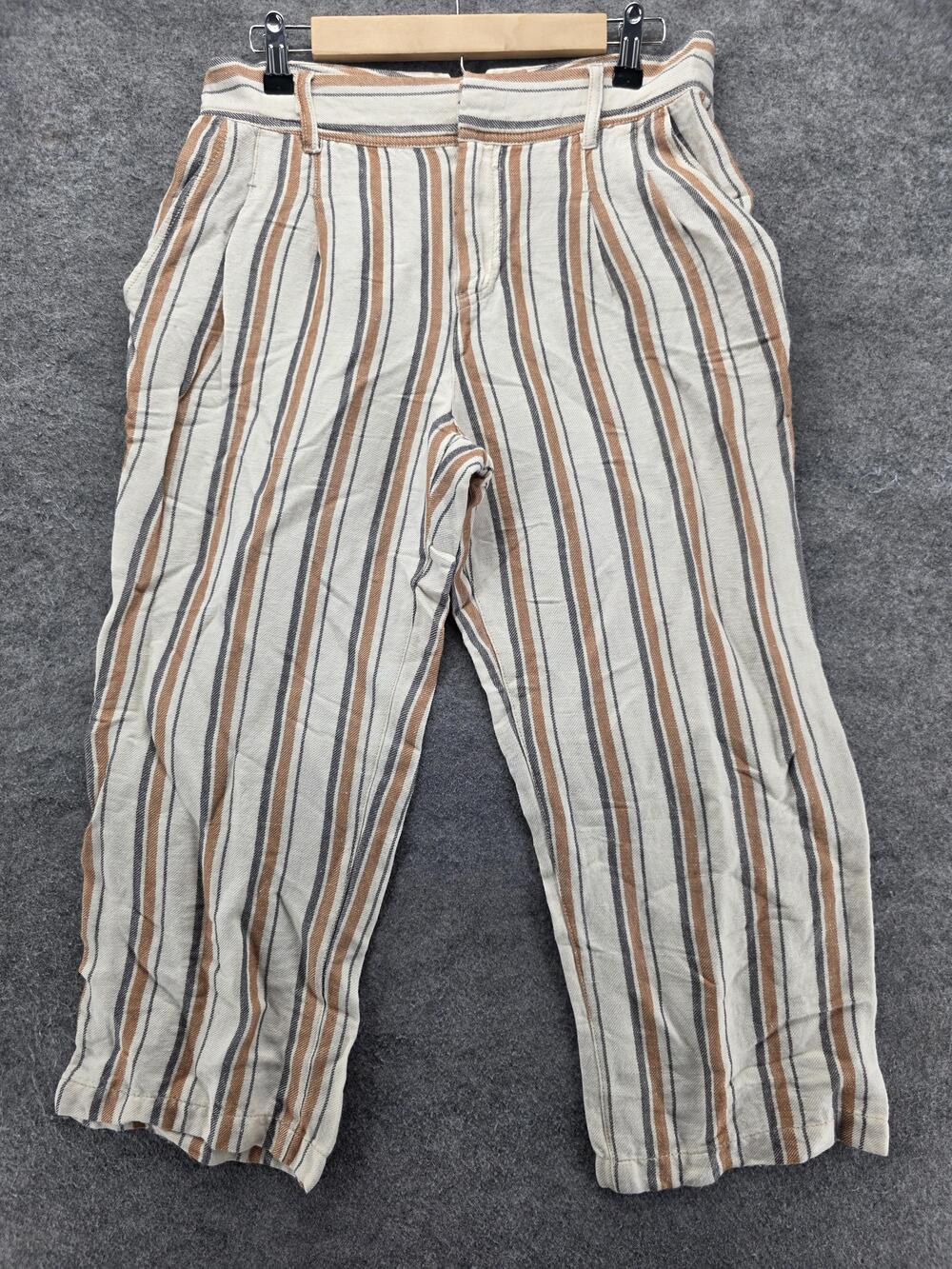 Free People Pants Womens 6 White Cropped Twill Striped Pleated Pockets 24 In